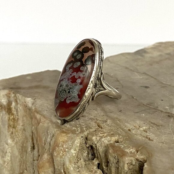 VTG Sterling Silver 925 Oval Bezel Set Ocean Jasper Split Shank Ring Sz 5.75 - Picture 6 of 16